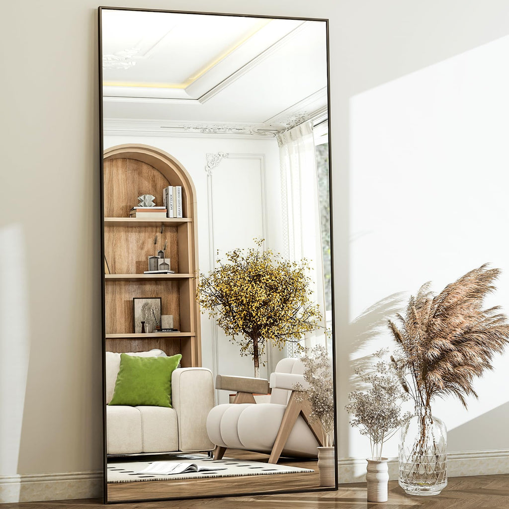 71"x31" Full Length Mirror Large Floor Mirror with Stand, Black