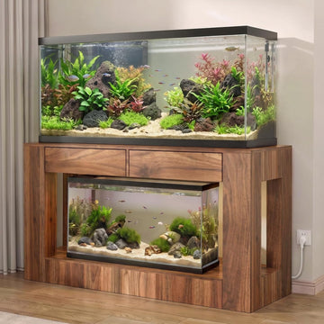 55-75/90 Gallon Fish Tank Stand with Power Outlet for 2 Tank, Walnut