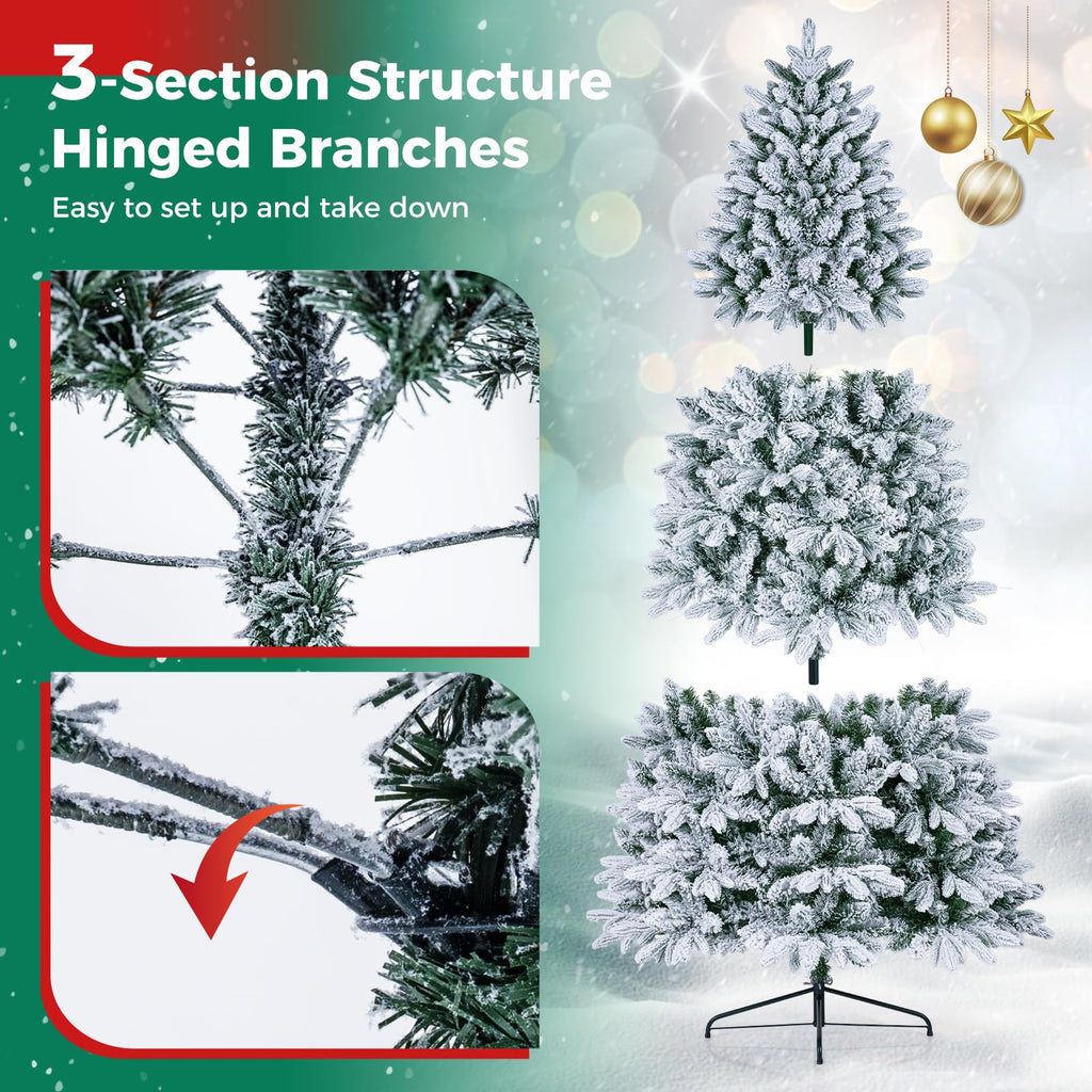 6 FT Snow-Flocked Pre-Lit Half Christmas Tree for Wall Corner