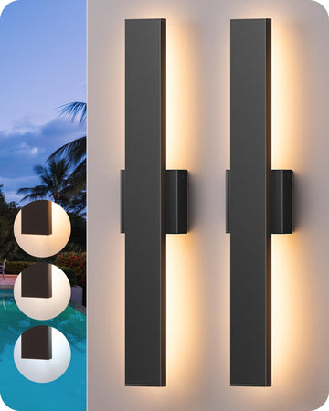 23.6" Modern Outdoor Wall Light, Black LED Exterior Light Fixture