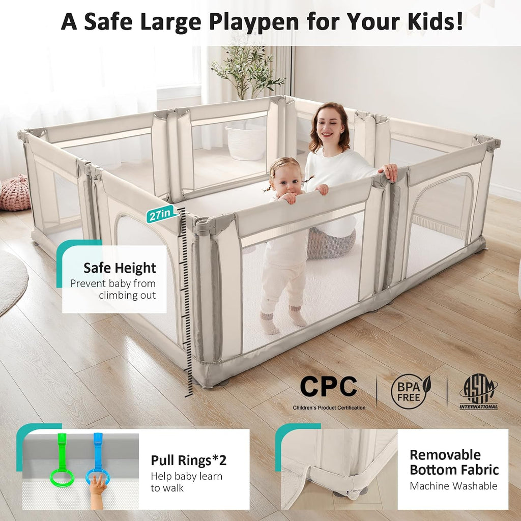 Doradotey Adjustable Baby Playpen with Adult Door, Foldable Large Playpen for Babies and Toddlers, Breathable Mesh