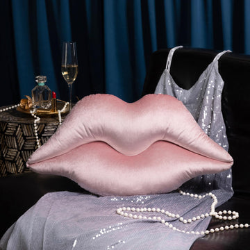 Upgraded Glossy Velvet Lip Shape Throw Pillow, Delicately Soft, Glossy Shimmering and Brilliant with Velvet Backing