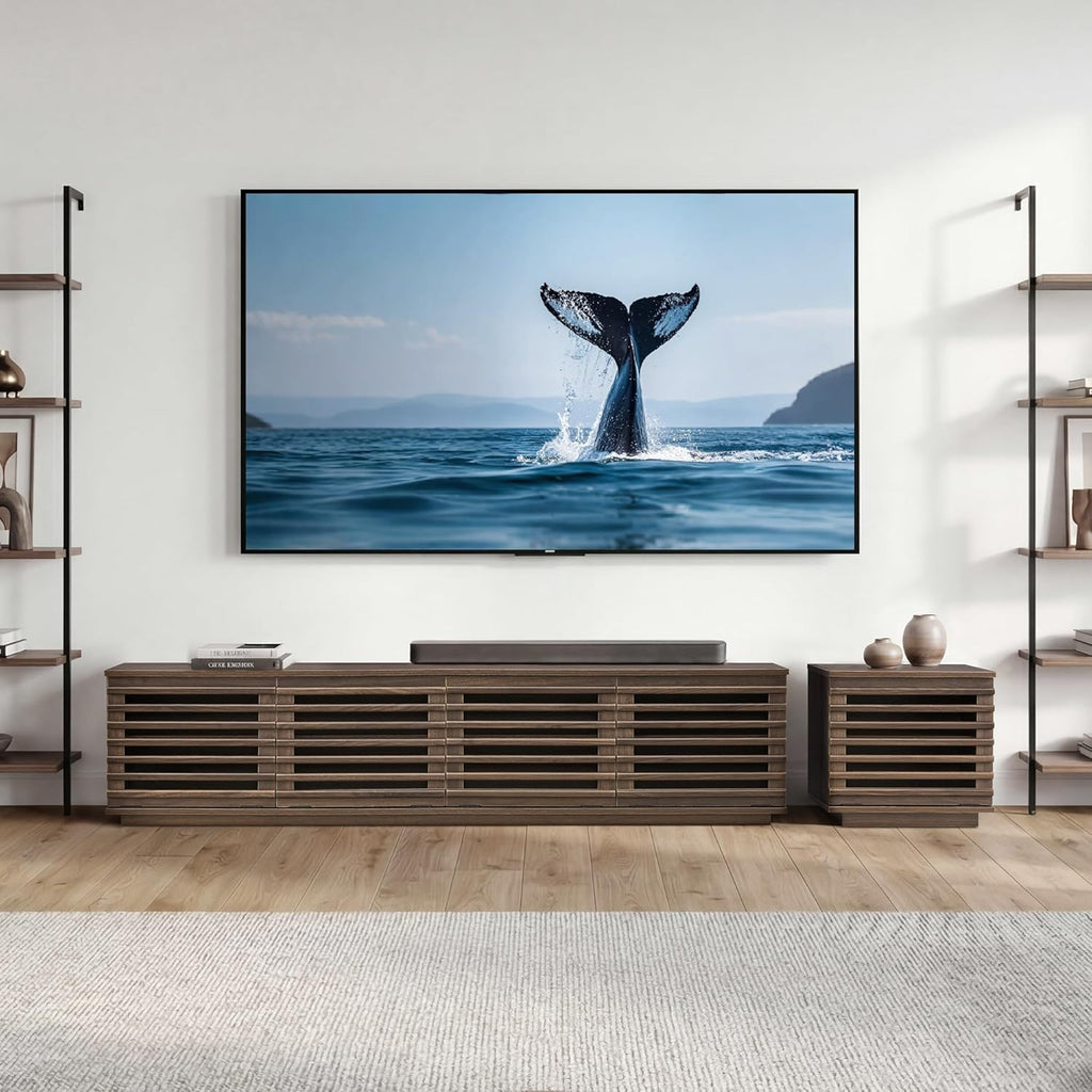 70" Modern TV Stands with LED Light for TVs Up to 75 inches, Low Profile Entertainment Center with 4 Flip-Down Door &