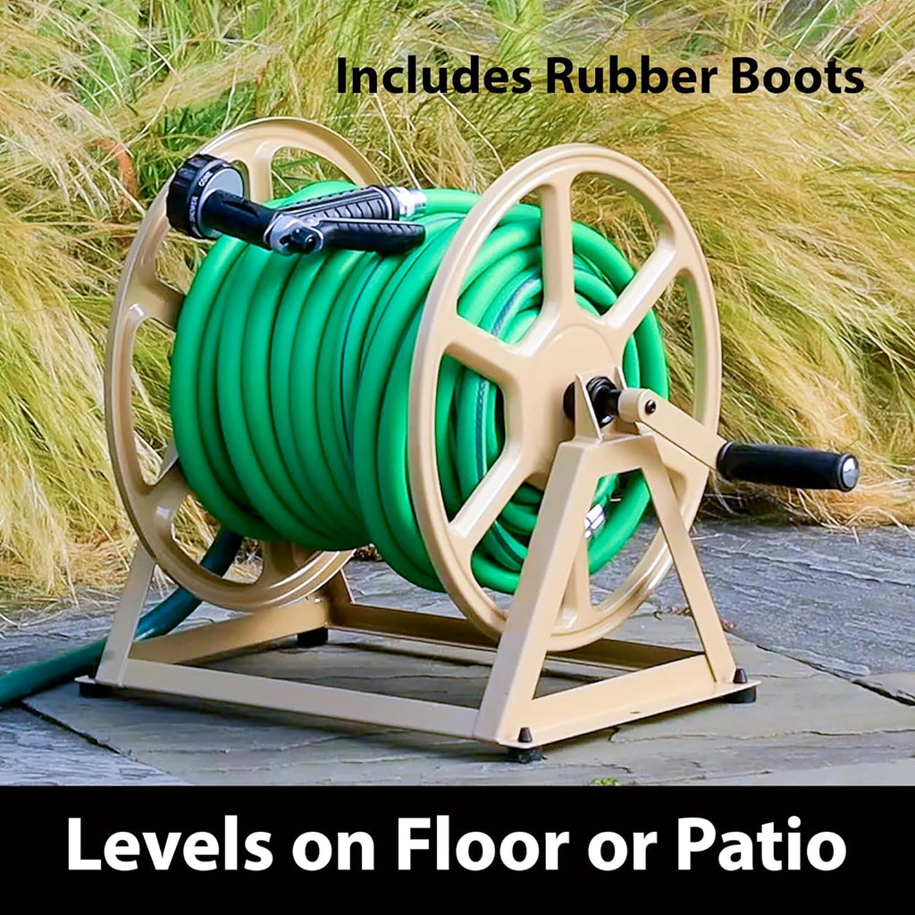 Garden 709 Steel Wall/Floor Mounted Hose Reel, Holds 200-Feet of 5/8-Inch Hose - Tan, 17.6 x 22 x 15