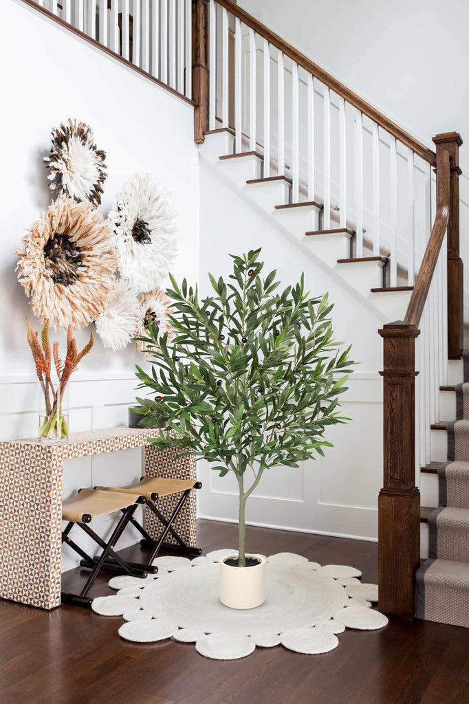 Faux Olive Tree with Pot 4.2FT Small Fake Olive Tree Indoor 50.4inch with Natural Wood Trunk and Lifelike Fruits