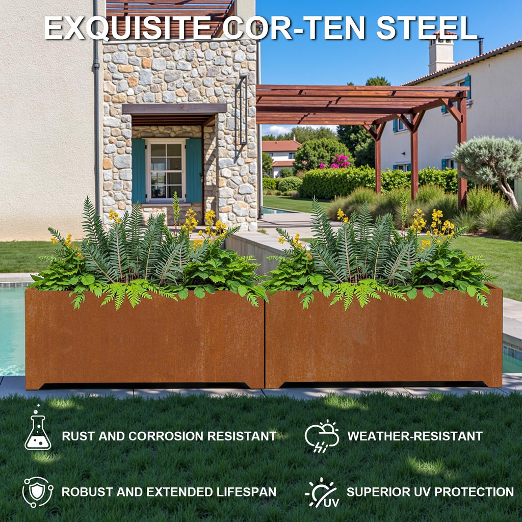 36"x15"x15" Cor ten Steel Planter Box, Large Rectangle Outdoor Planter
