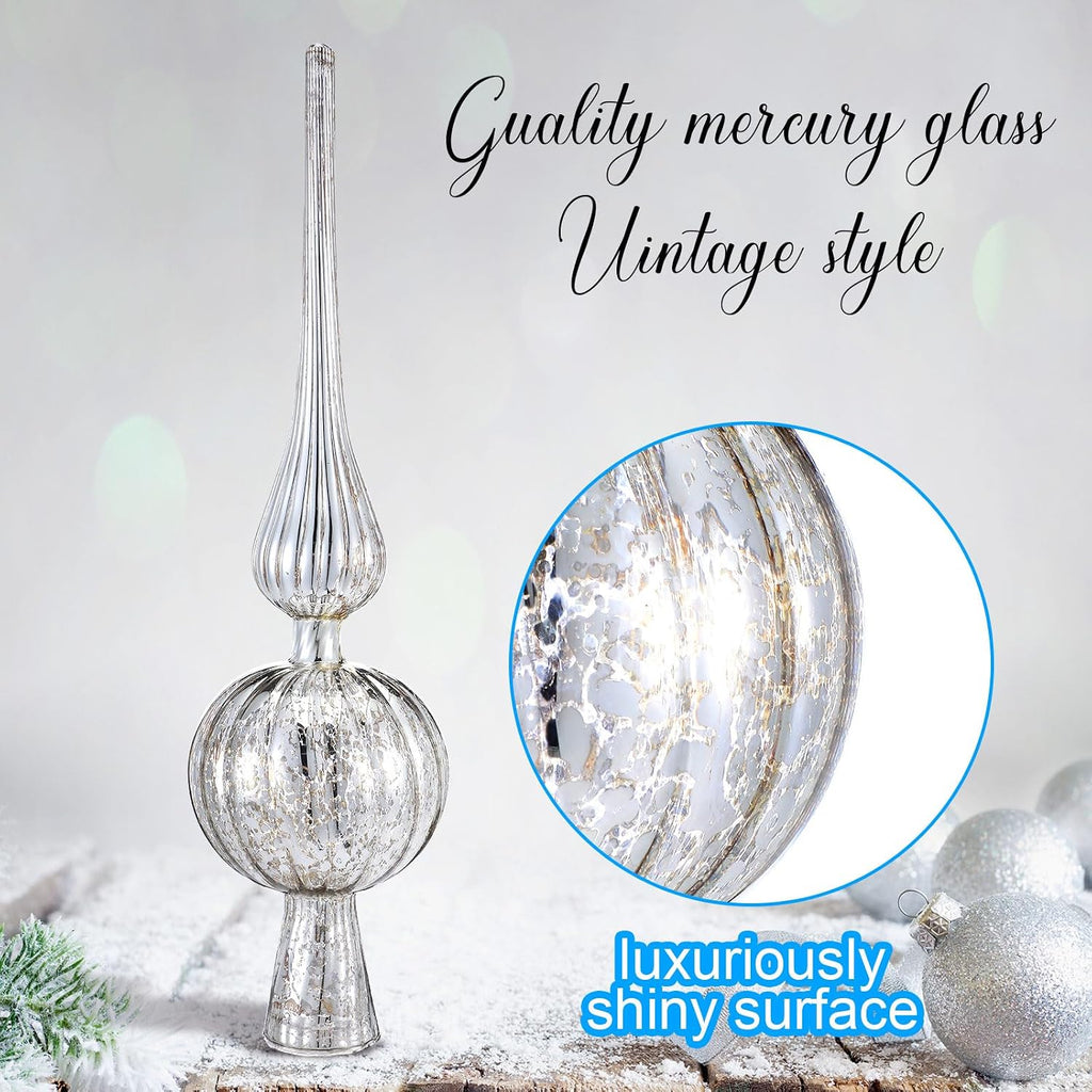 12" Mercury Glass Christmas Tree Topper,Classic,Sliver