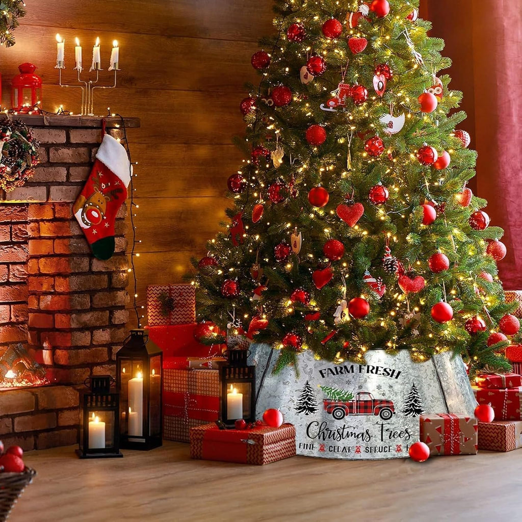 Christmas Tree Collar 29 Inch Diameter Base, Large Metal Tree Collar for Pencil Tree, Christmas Truck Decorations