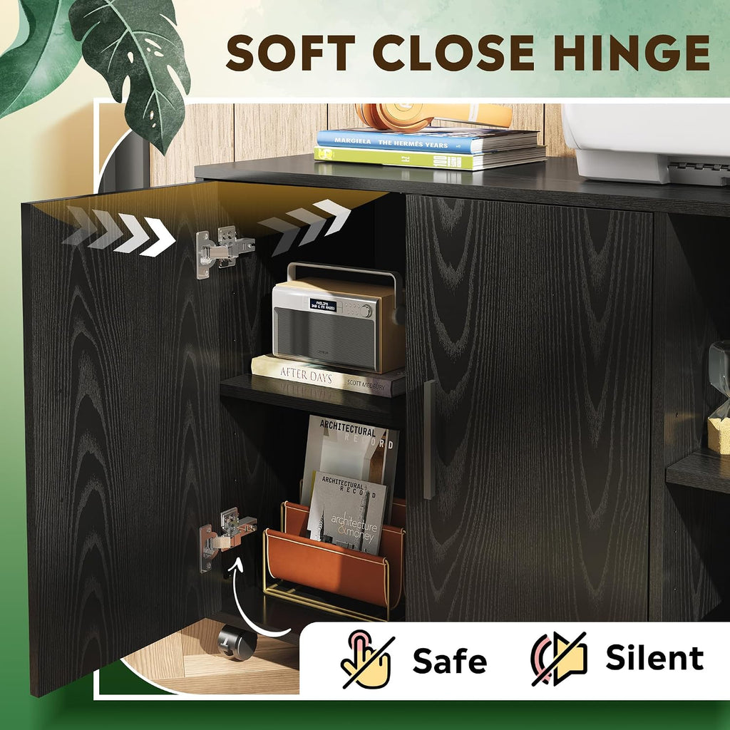 Office File Cabinet, Rolling Printer Stand, Black | Lateral Storage Cabinet, Doors and Shelves, Mobile Filing