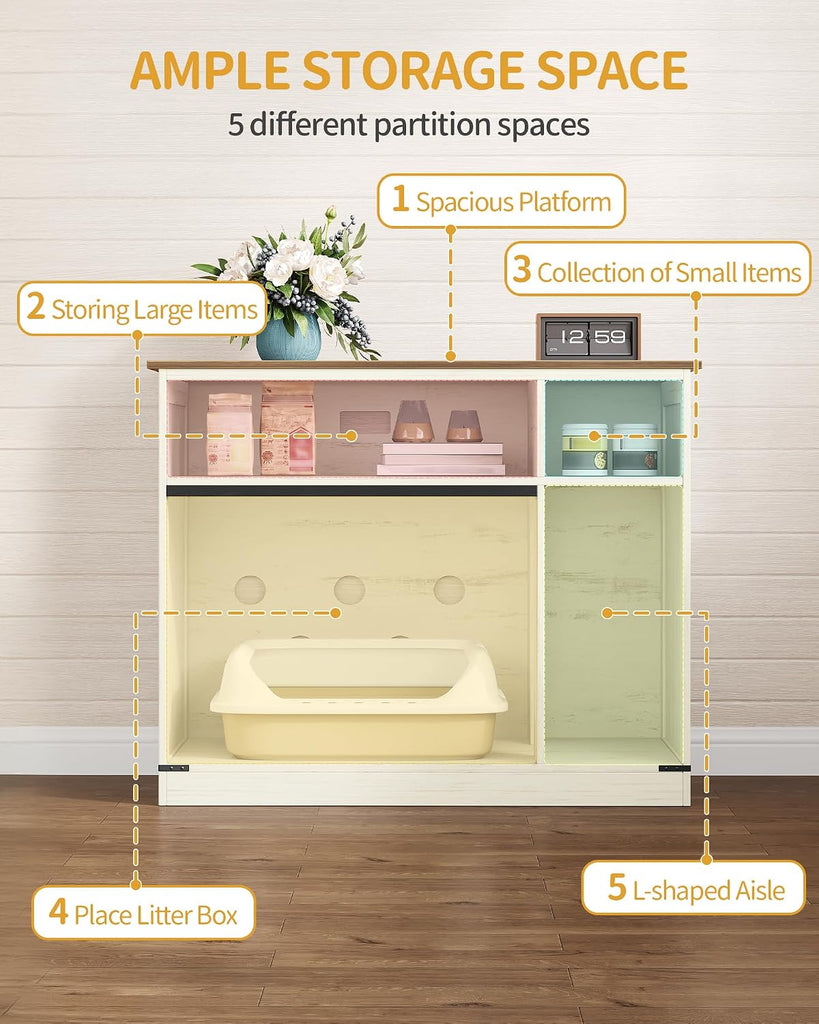 Cat Litter Box Enclosure, Hidden Litter Box Furniture with Storage