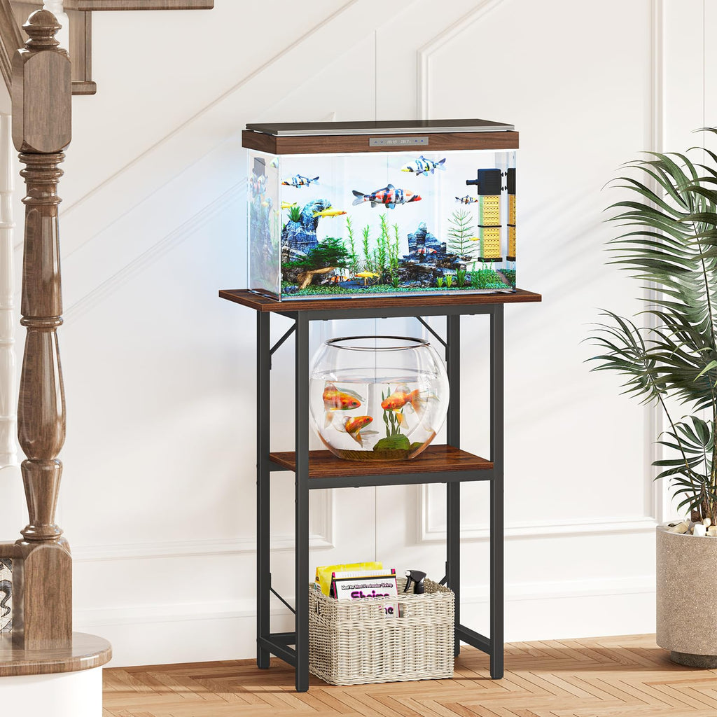 10-20 Gallon Fish Tank Stand, Aquarium Stand 2-Tier Storage Shelves, Heavy Duty Terrarium Stand Fish Tank Shelf, 24"
