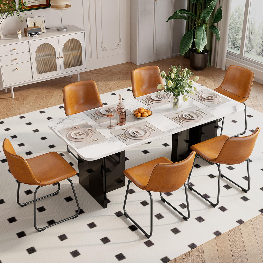 Dining Chairs Set of 2, 18" PU Leather Dinner Chairs, Brown