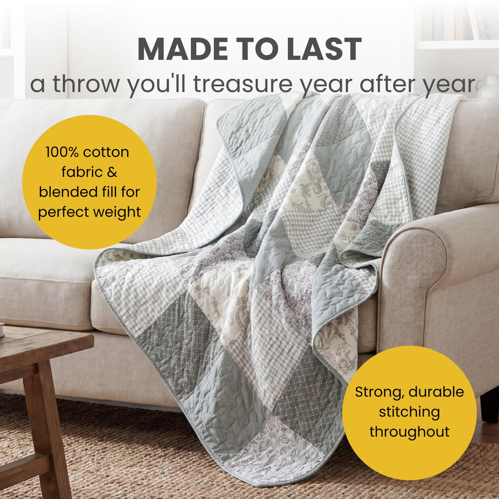 Cotton Quilted Throw Blanket, 50"x60" Sage Green, Memory Lane