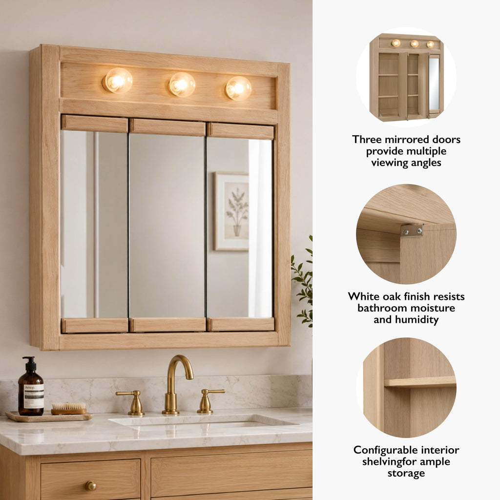 Richland Tri-View Medicine Cabinet, 24", White Oak