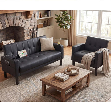 Light Grey Couch and Chairs Set, 3 Piece Living Room Furniture Set with USB & Type-C Ports, Fabric Loveseat Sofa and