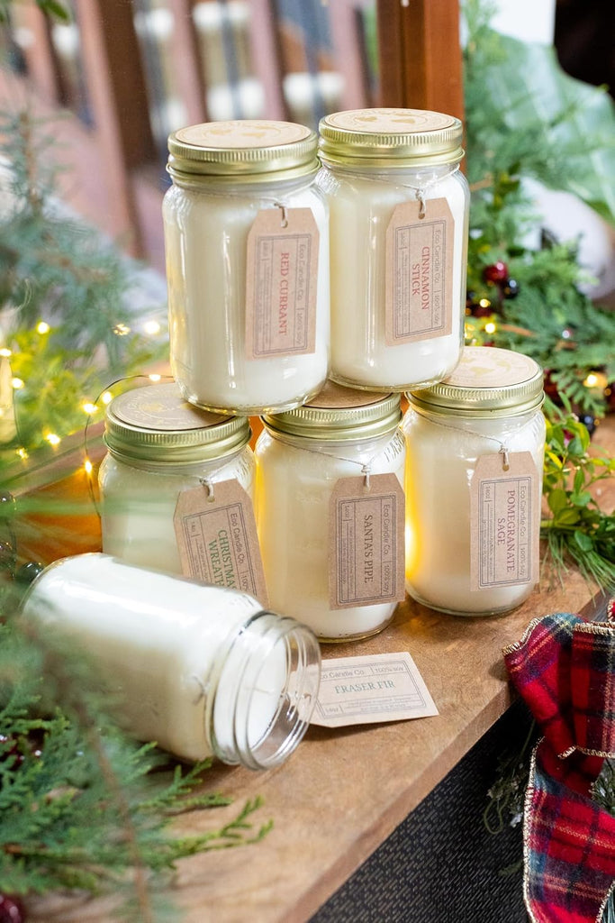 Cinnamon Stick Holiday Mason Jar Candle, 14 oz. - Scents of Cinnamon, Sugar, & Clove - 100% Soy Wax, No Lead, Gold