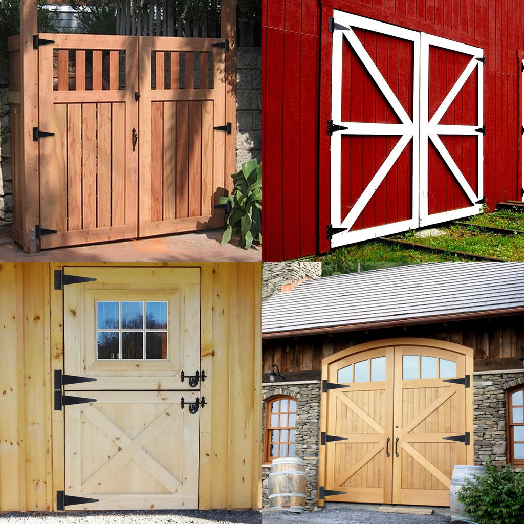 8 Inch T-Strap Gate Hinges, Heavy Duty Shed Barn Door Hinges, Black Tee Hinges for Wooden Fence, Yard Gate, Wrought