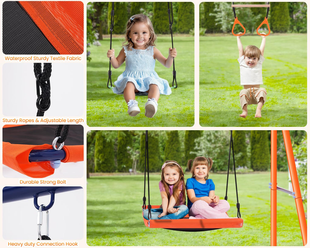 Swing Sets for Backyard with Slide - 700 lb Metal Outdoor Playset