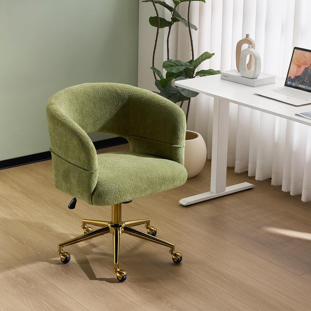 Modern Curved Office & Vanity Desk Chair, Cute Upholstered Nail Chair with Wheels & 360° Swivel & Club & Tilting &