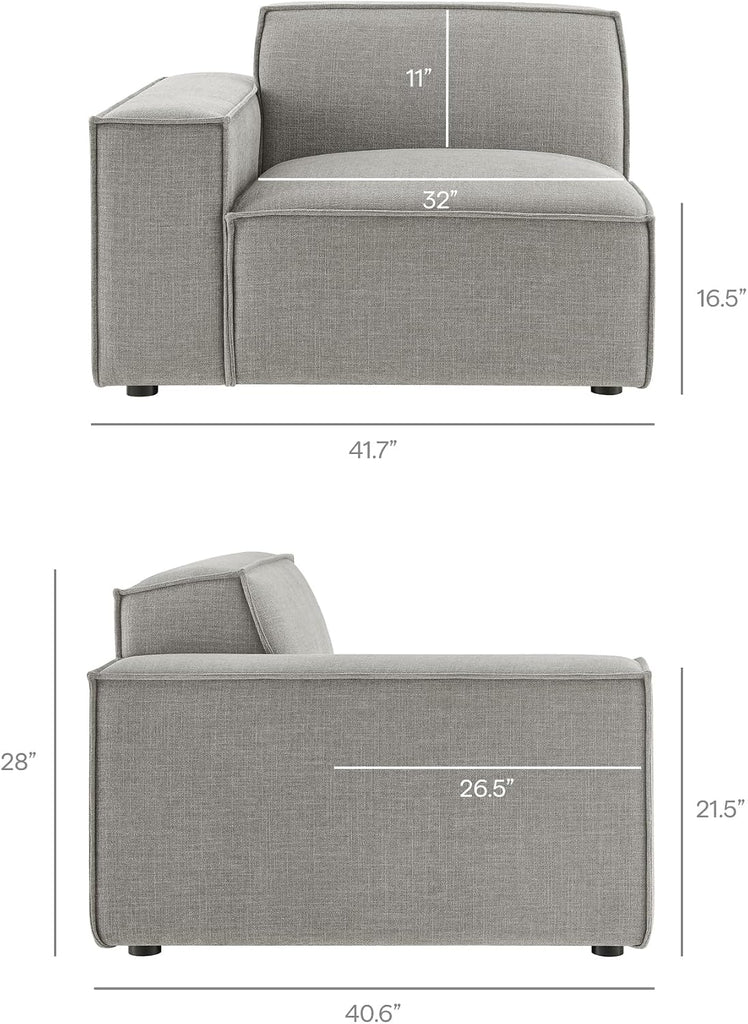 Restore Performance Fabric Upholstered 5-Piece Modular L-Shaped Sofa in Pewter - Low Profile L-Shaped Sectional Couch