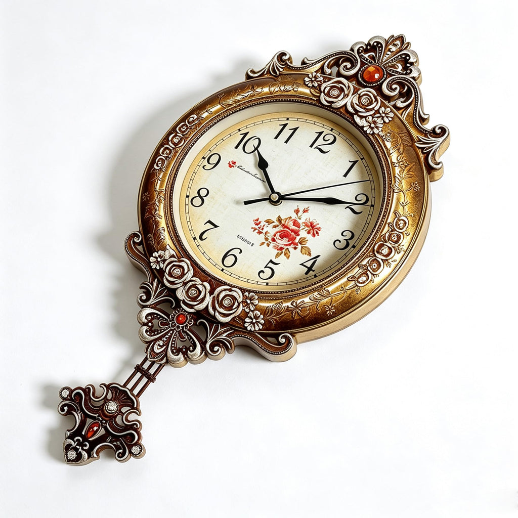 Vintage Pendulum Wall Clock Battery Operated, Non Ticking Silent Clock(Gold)