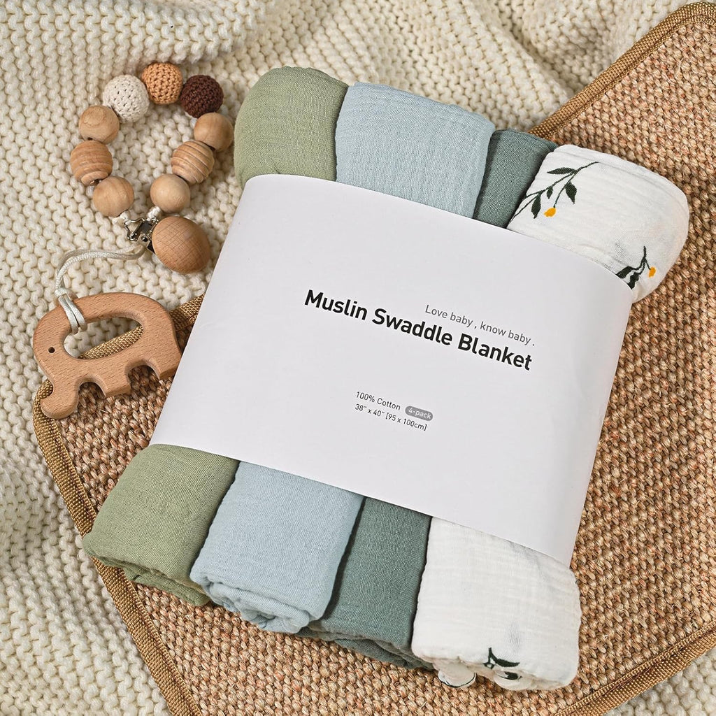 Muslin Swaddle Blankets for Newborns, Large 40''x38'', Pack
