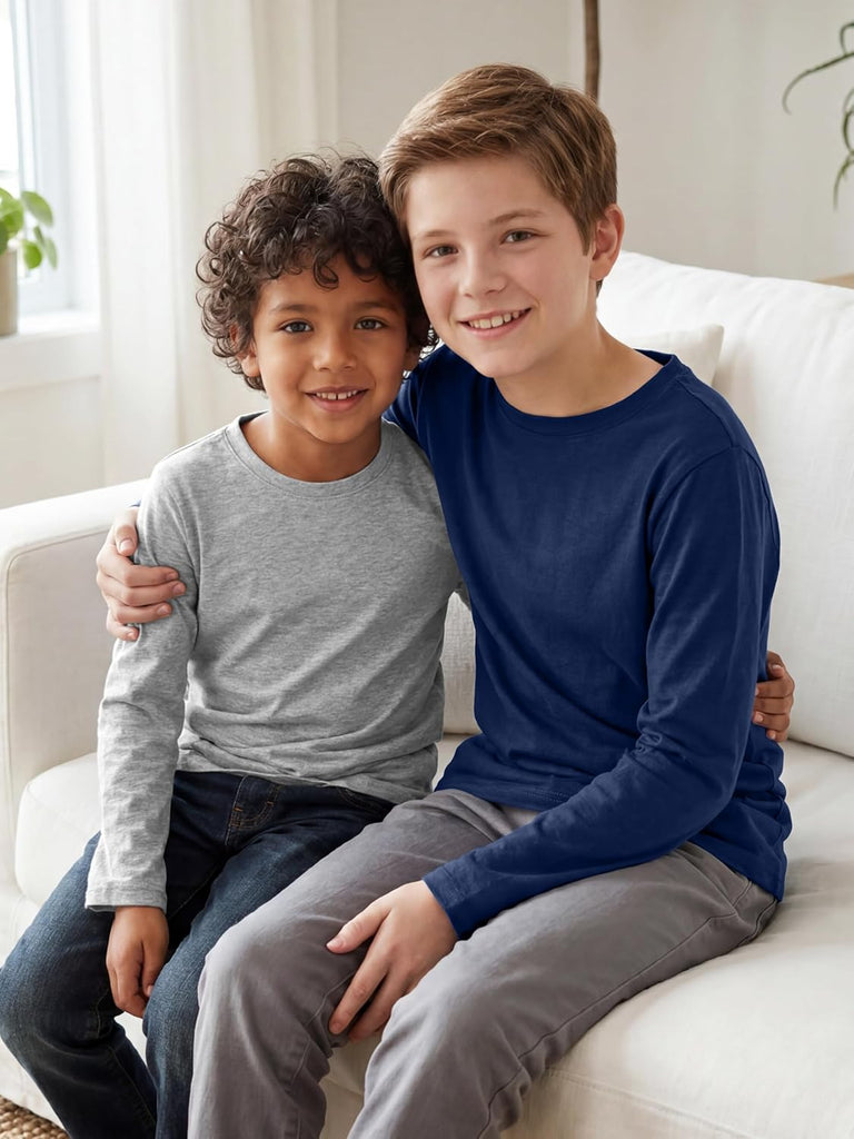 6 Pack Boys Long Sleeve Shirts Cotton T-Shirts for Kid Layering Top