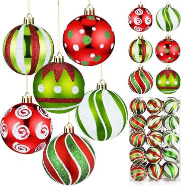 Christmas Ball Ornaments 2.36" Lime Green Red White,Stylish - Set of 30