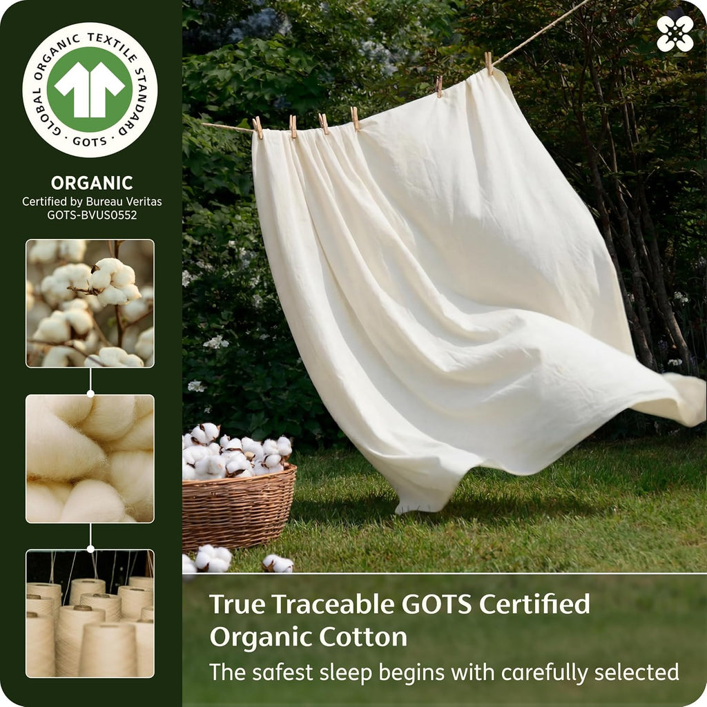 100% GOTS Certified Organic Cotton Sheets, King Sheets Set, 17" Deep Pocket Bedsheets with Corner Straps