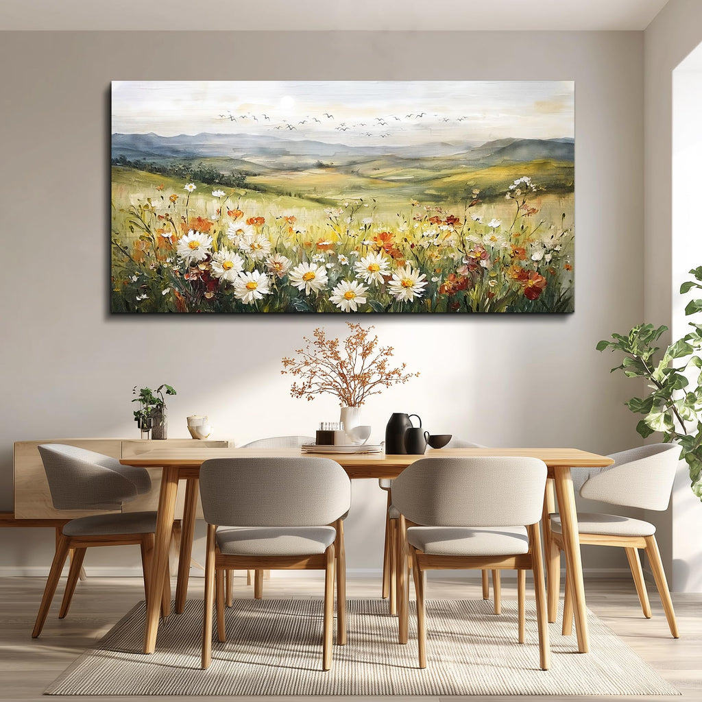 Canvas Wall Art Large Framed Wall Decor Modern Office Wall Decorations Prairie Flowers Landscape Painting Farmhouse
