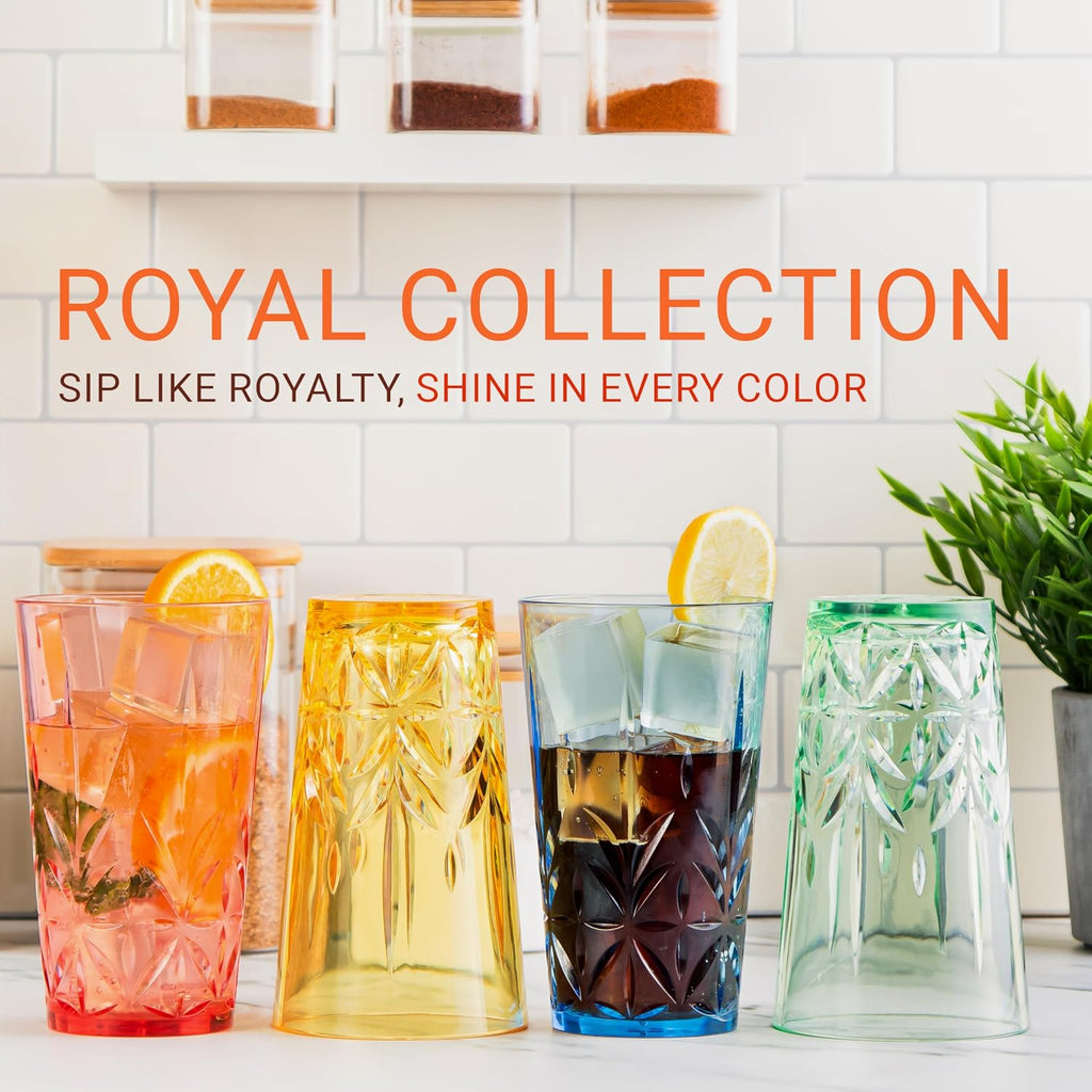 Royal Plastic Drinking Tumbler, Premium Quality Water Glasses, Dishwasher-Safe BPA-Free Durable Mixed Colors Assorted
