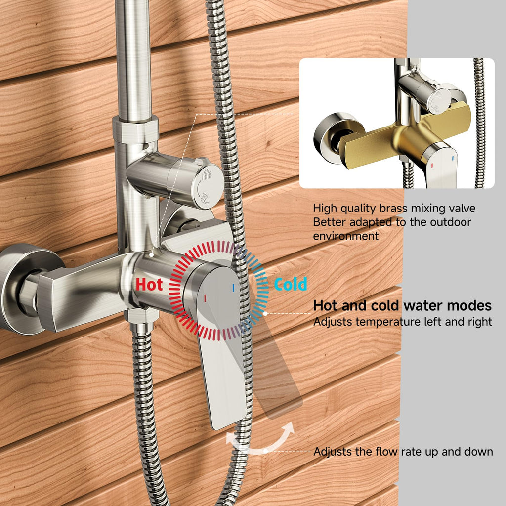 Outdoor Shower Kit with Brass Valve, 10 Inch, Brushed Nickel