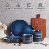 Dinnerware Sets for 4, 12-Piece Stoneware Plates and Bowls Set, Ceramic Dishes Reactive Glaze Dinning Ware
