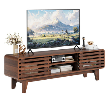 TV Stand, 55" Mid Century Modern Entertainment Center, Walnut
