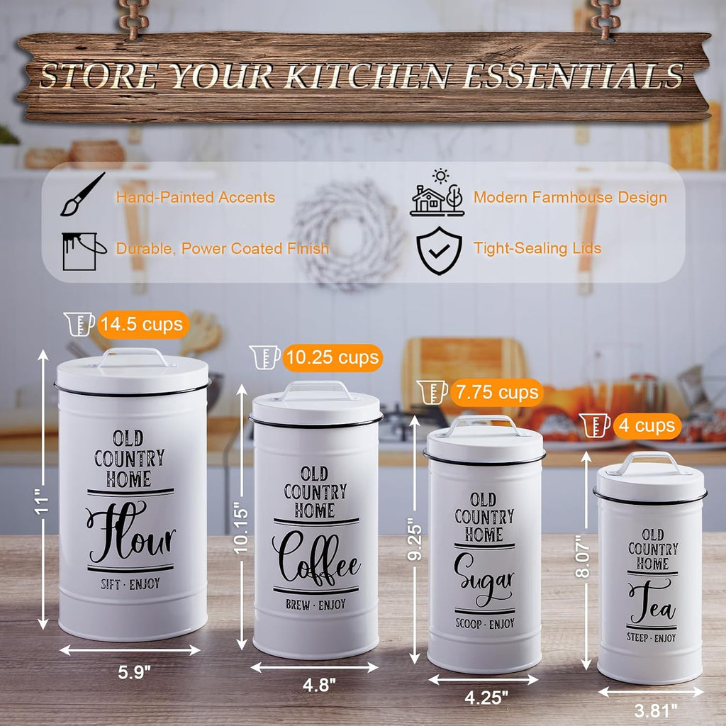 Canisters Sets for the Kitchen, Airtight Kitchen Canisters for Countertop, Flour and Sugar Containers, Tea Coffee - Set of 4