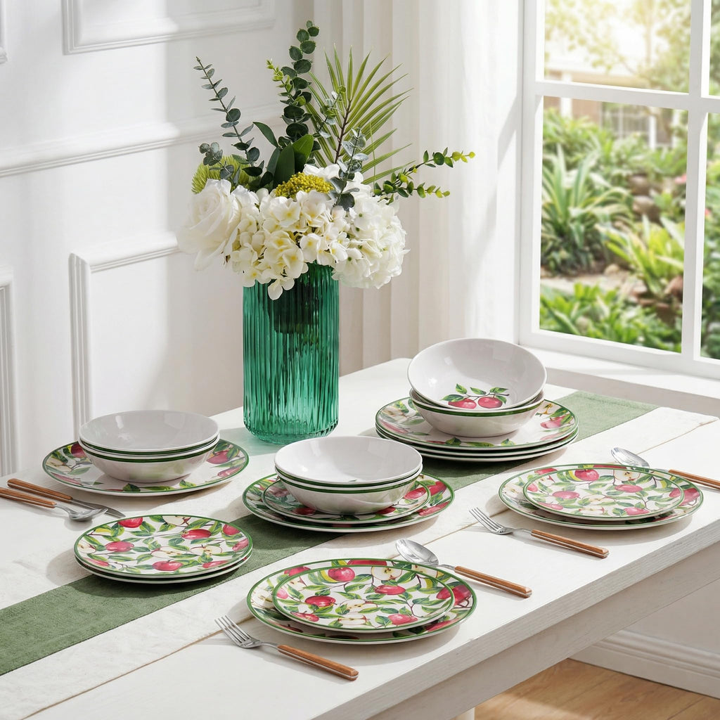 Dinnerware Sets - 12pcs Melamine Plates and Bowls (Apple Design)