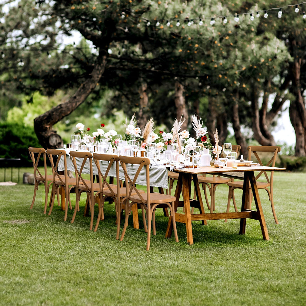 Plastic Outdoor Dining Chairs Set of 4, Stackable Patio Farmhouse Brown Dining Chairs with X Back, Waterproof Kitchen