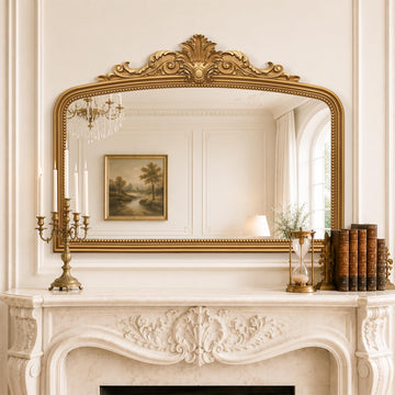 Gold Antique Arched Mirror: 40"x30" Baroque Large Vintage Mirrors