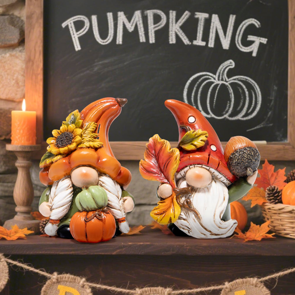Fall Gnomes Decorations, Resin Thanksgiving Figurines Decor with Pumpkin, Sunflower & Acorn, Autumn Thanksgiving