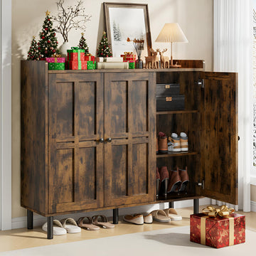 Shoe Cabinet with 3 Doors & Adjustable Shelves (Rustic Brown)