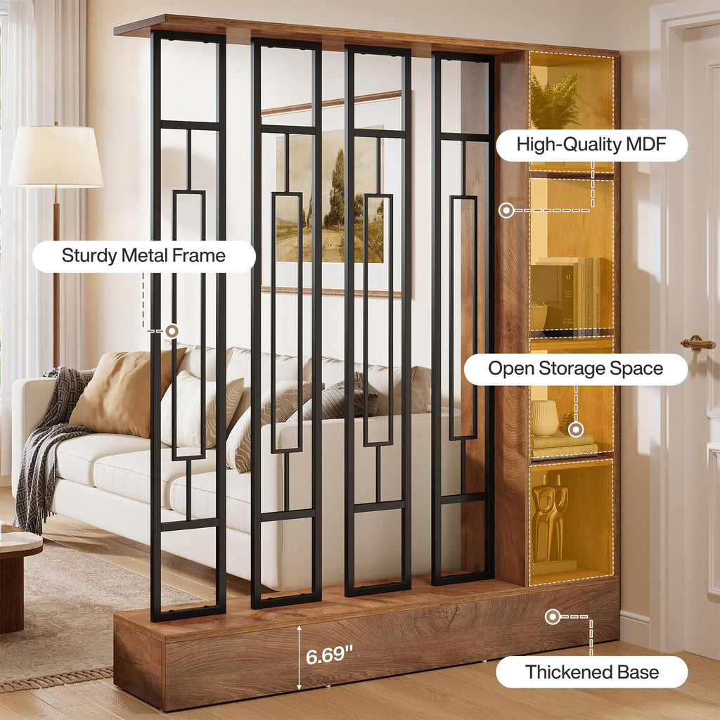 Room Divider with Shelves, 71" Freestanding Storage Room Divider