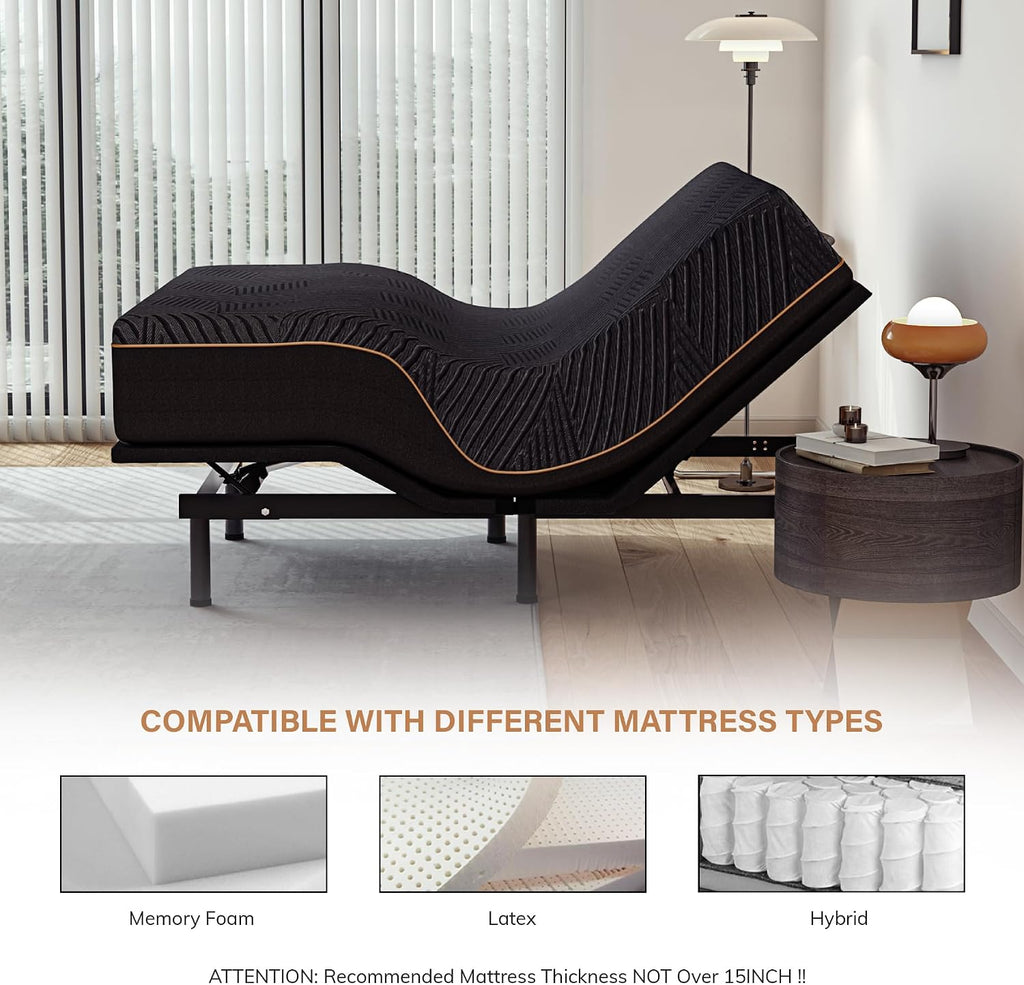 EGOHOME Adjustable Bed Frame Queen and 12 inch Memory Foam Mattress,Wireless Remote Adjustable Bed Base with 12" - Set of 2