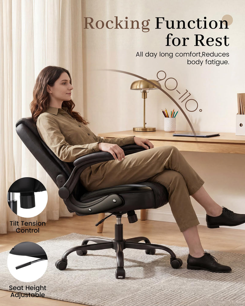 Mid-Back Office Chair, Ergonomic PU Desk Chair with Flip up Arms, Small Computer Gaming with Comfy Lumbar