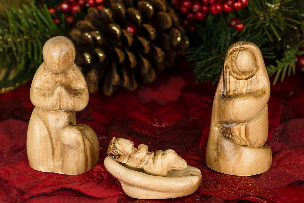 12 Pcs Holy Land Olive Wood Faceless Nativity Set, Small