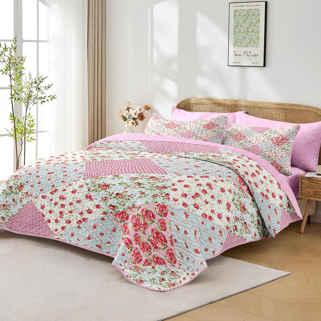 Quilt Set, 2 Pieces Pink Floral Bedding, Bedspread