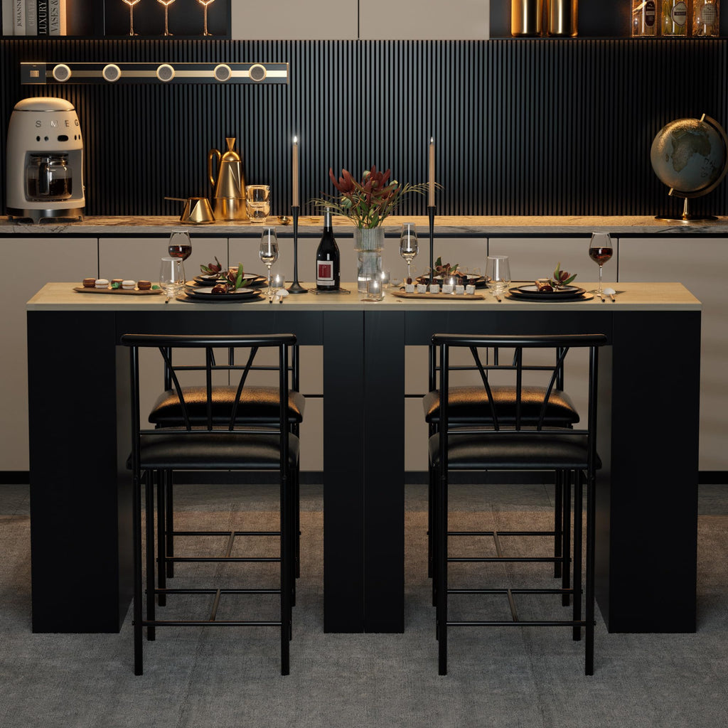 Small Bar Table and Chairs Tall Kitchen Breakfast Nook with Stools/Dining Set for 2, Storage Shelves, Space-Saving