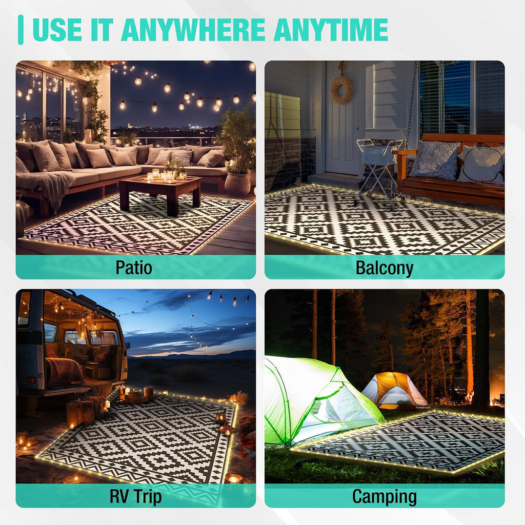 5' x 8' Outdoor Rug with LED Strip Light, Waterproof Patio Mat