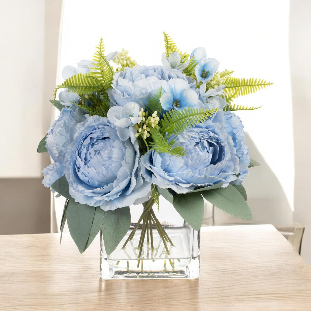 Artificial Flower Arrangement with Vase,Mixed Artificial Silk Peony Flower in Vase for Decoration Home Office