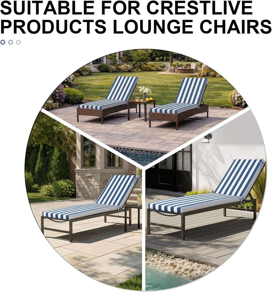 Chaise Lounge Cushions Outdoor Set of 2, 80"x23", Waterproof | Pool Lounge Chair Cushions with Removable Cover, Fade