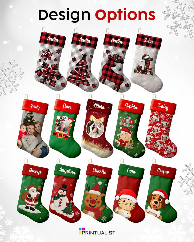 Personalized - Xmas Stockings for Family, Kids, Baby, Cat & Dogs - Add Name, Initial or Photo - Fireplace Christmas